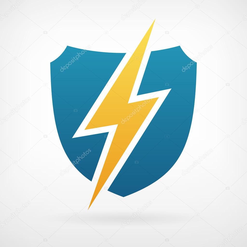 lightning and shield symbol protect logo template
