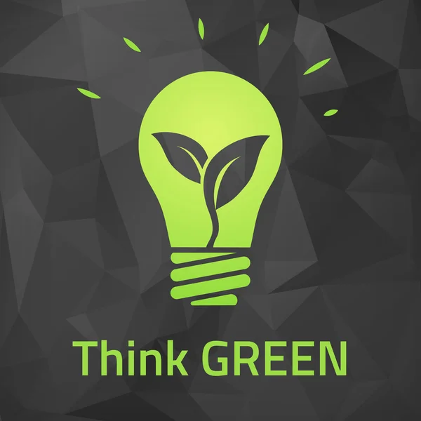 认为黑 origamei 背景上的绿色生态灯泡 — 图库矢量图片