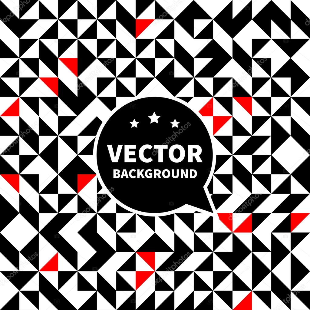 Vector seamless background pattern, white black red triangle.