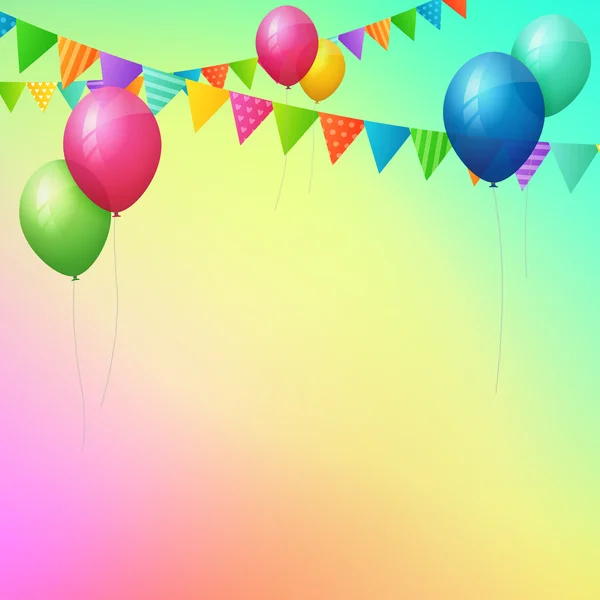 Tarjeta de felicitación feliz cumpleaños con globos de colores y banderas — Vector de stock