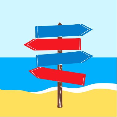 Sahildeki yön tabelası.