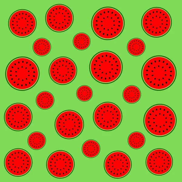 緑の背景に赤スイカのシームレスパターン — ストック写真