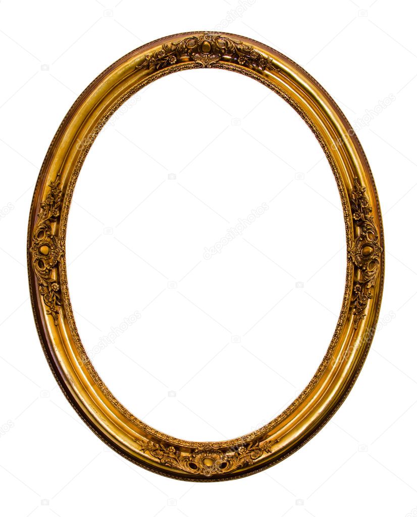 Ornamented gold plated empty picture frame Isolated on white bac