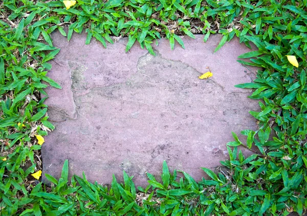 Suelo de arenisca con borde de hierba verde, Marco Natural —  Fotos de Stock