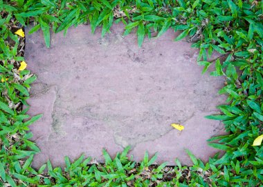 kumtaşı döşeme kenarlıklı yeşil çim, doğal çerçeve