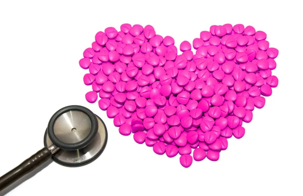 Doctors Stethoscope With pink Drugs In Pill Form — Stock Photo, Image