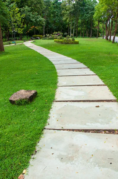 Walkway on green grassy in park — Stock Photo, Image