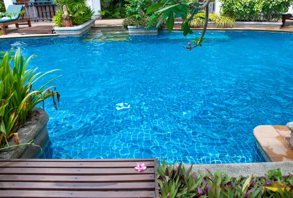 Swimmingpool umgeben von üppigen Pflanzen im Resort — Stockfoto