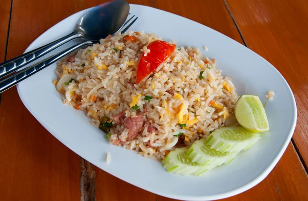 Pork fried rice on the table — Stock Photo, Image