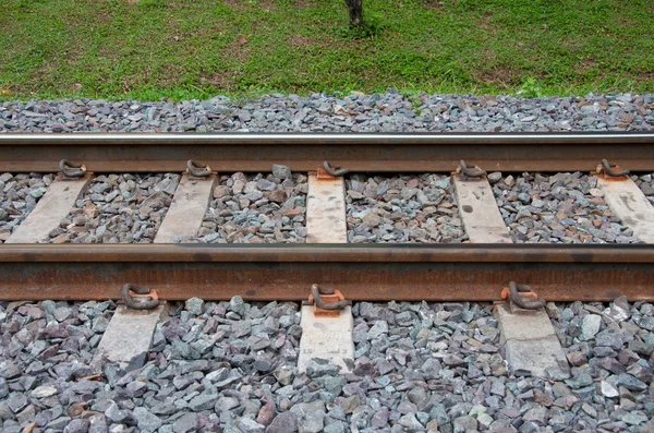 Tailandia ferrocarril con hierba y roca —  Fotos de Stock