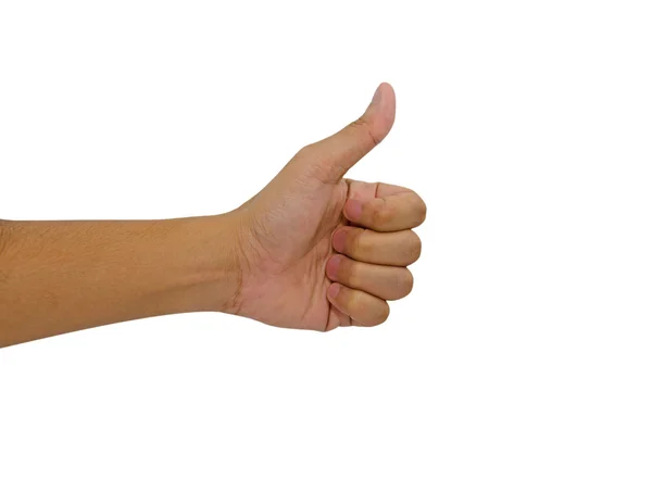 Hand of man with thumb up isolated on white background — Stock Photo, Image
