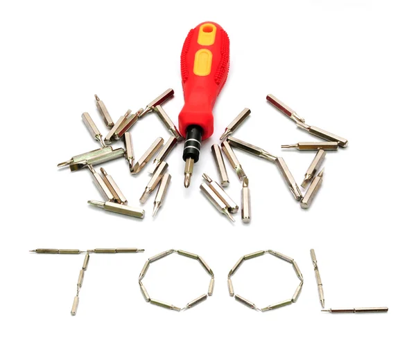 Kit de herramientas de cabezas de destornillador amarillo de herramienta aislado en blanco —  Fotos de Stock