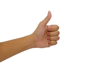 başparmak yukarıya izole üzerinde beyaz arka plan ile adamın elini