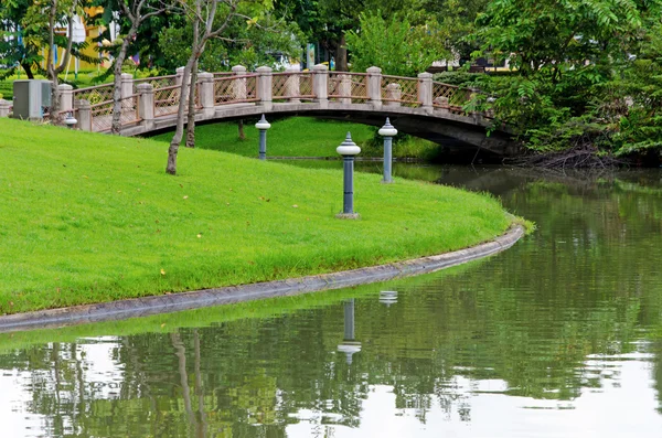 Cement bruggen en walkway voor oefening met bomen in park — Stockfoto