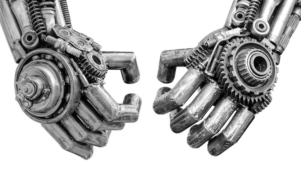 Hand of Metallic cyber or robot made from Mechanical ratchets bolts and nuts — Stock Photo, Image