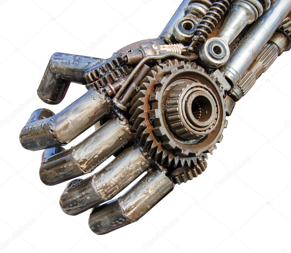 Hand of Metallic cyber or robot made from Mechanical ratchets bo