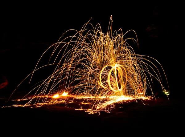 Fire dancing show amazing at night — Stock Photo, Image