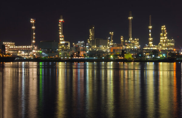 Oil refinery factory at twilight Bangkok Thailand.