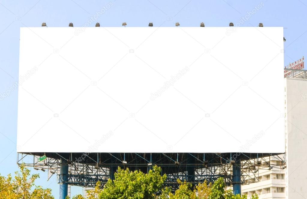 large blank billboard on road with city view background