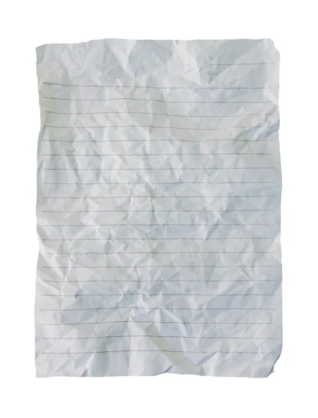 Folha de papel enrugada isolada sobre fundo branco — Fotografia de Stock