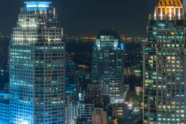 Landscape Contemporary Architecture Office Building Bangkok Cityscape Night Time — Zdjęcie stockowe