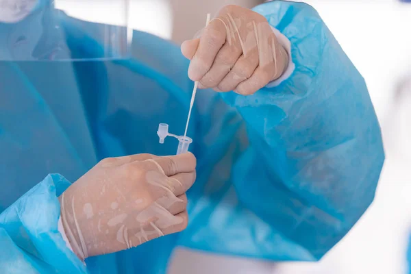 Doctor Ppe Suit Test Coronavirus Covid Man Nasal Swab Antigen — Stockfoto