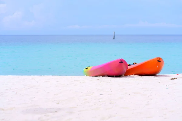 Sea Kayaks Multicolor Boat Beautiful Beach Thailand — Stock Photo, Image