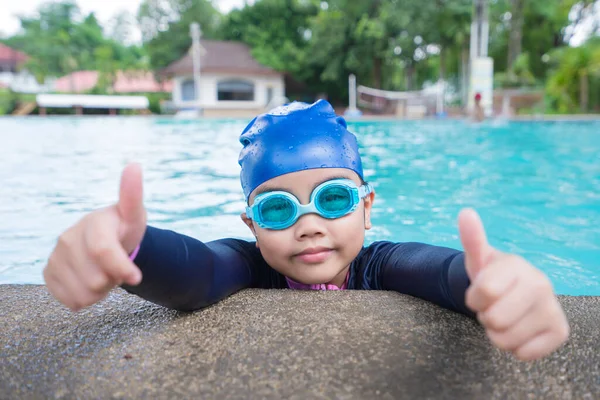 Happy Children Smiling Cute Little Girl Sunglasses Swimming Pool — Photo