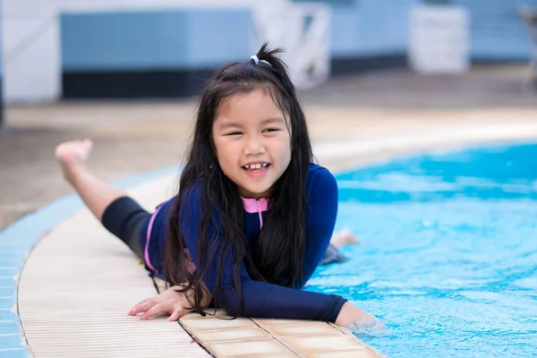 Happy Children Smiling Cute Little Girl Sunglasses Swimming Pool — Stok fotoğraf