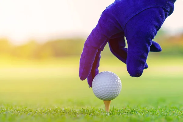 Hand Golfer Hold Golfový Míček Tee Připraven Střelbě Golfovém Hřišti — Stock fotografie