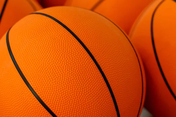 basketball ball on the ground. Close-up basketball texture. Basketball  indoor court.