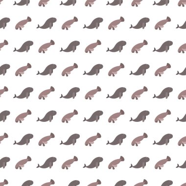 Deniz ayıları ve dugon ile kusursuz bir deniz hayvanı deseni. Sualtı dünyası sakinleri yazdırdı.