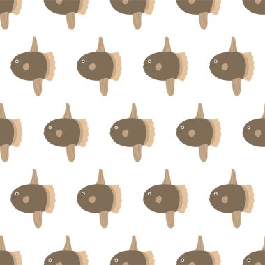 Güneş balığıyla kusursuz bir deniz hayvanı deseni. Sualtı dünyası sakinleri baskı yapıyor. El yapımı sualtı yaşam vektör çizimi. Çocuk kumaşı ve tekstil için komik bir deniz hayvanı karakteri..