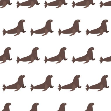 Deniz aslanıyla kusursuz bir deniz hayvanı deseni. Sualtı dünyası sakinleri yazdırdı.