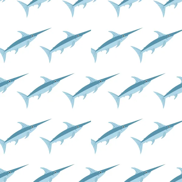 Havsdjur sömlöst mönster med svärdfisk. Undervattensbor trycker. — Stock vektor