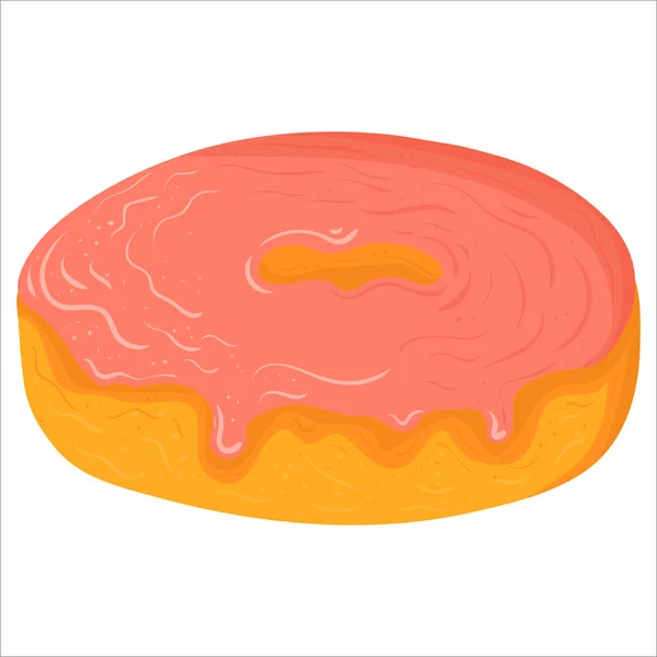 Cartoon illustration with donut in pink glaze. Vector hand drawn graphic. — Stock Vector