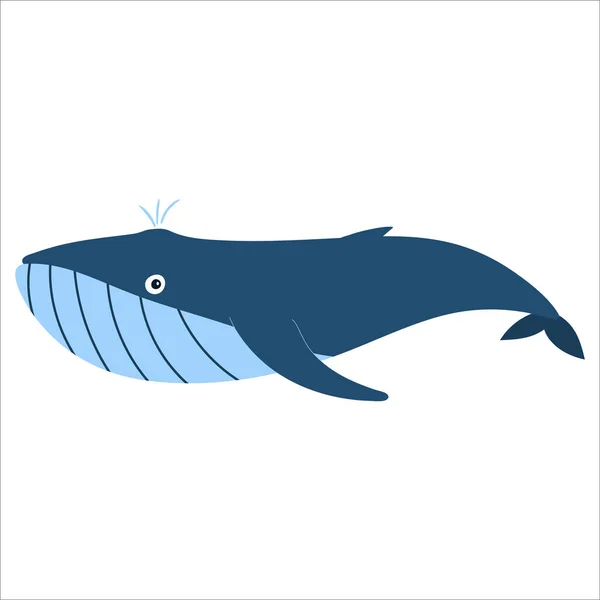 Vacker tecknad illustration med färgglada havsdjur blå val på vit bakgrund för utskrift design. Grafisk grabb. — Stock vektor