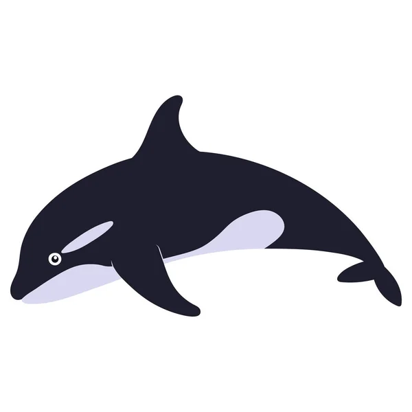 Parmak izi tasarımı için beyaz arka planda renkli deniz hayvanları katil balinası olan güzel bir karikatür çizimi. Çocuk grafiği. — Stok Vektör