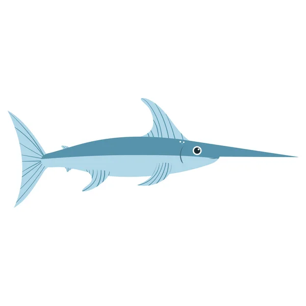 Vacker tecknad illustration med färgglada havsdjur svärdfisk på vit bakgrund för utskrift design. Grafisk grabb. — Stock vektor