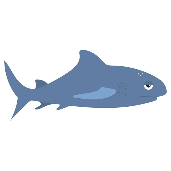 Vacker tecknad illustration med färgglada havsdjur haj på vit bakgrund för utskrift design. Grafisk grabb. — Stock vektor