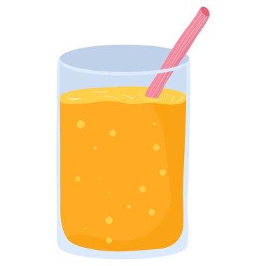 Bardakta meyve suyu olan karikatür çizimi. Vektör el çizimi grafiksel.