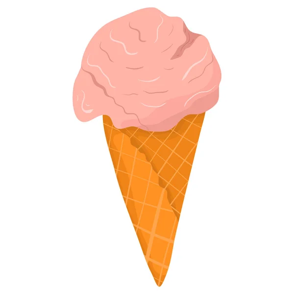 Illustrazione cartone animato con gelato in cono di cialda. Grafica disegnata a mano vettoriale. — Vettoriale Stock