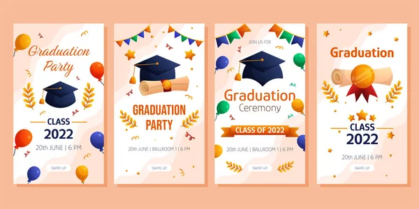 Graduation party and ceremony vertical social media template. Vector layout invitation template. Degree ceremony invite. Student greeting design — ストックベクタ