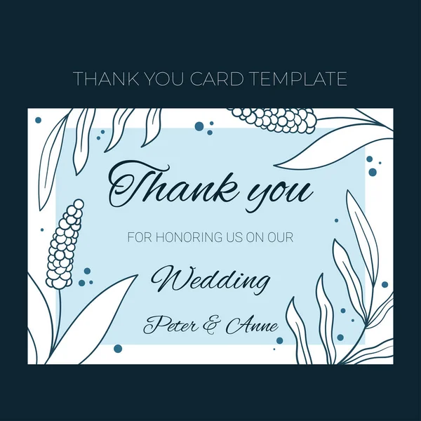 Floral Wedding Thank You Card Template Hand Drawn Doodle Style — Stock Vector