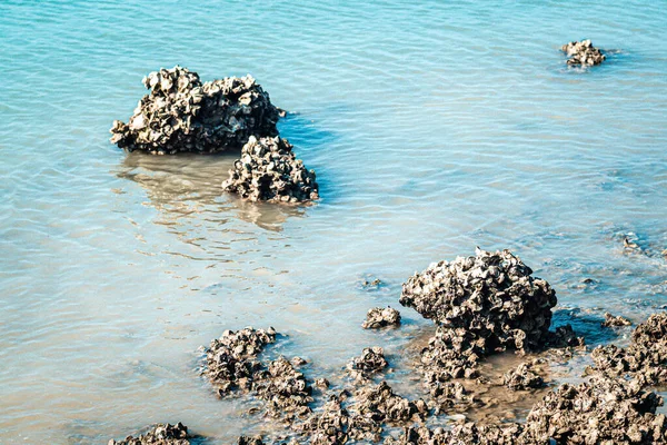 Strand Felsen Horizont Landschaften Ruhe Meer Blau Wasser Ozean Blauer — Stockfoto