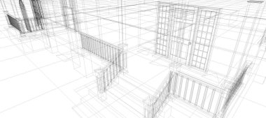 Akıllı ev otomasyon sistemi dijital kapı girişi zeki teknoloji soyut arkaplan mimarisi beyaz arka planda 3 boyutlu kablo yapısı