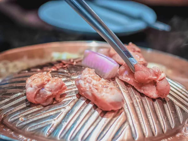 Baguettes Contenant Viande Viande Porc Sur Poêle Chaude — Photo