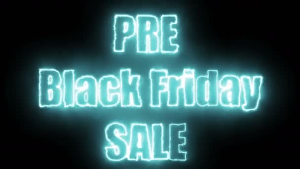 Pre Black Friday продажа текста светло-голубой неоновой графической анимации, Черная пятница концепции. — стоковое видео