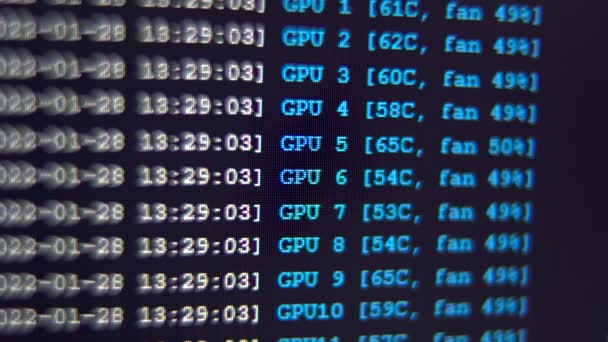 Zobrazení na obrazovce kryptoměn hornictví Ethereum pomocí GPU — Stock video