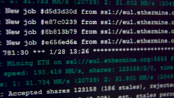 Digitaal proces van Ethereum Mijnbouw met GPU — Stockvideo
